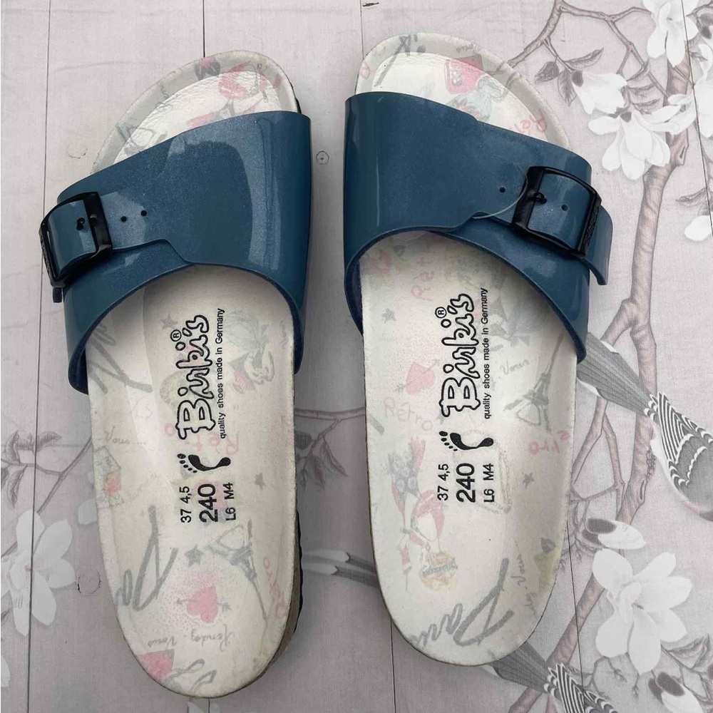 Birkis Blue Single Strap Sandals